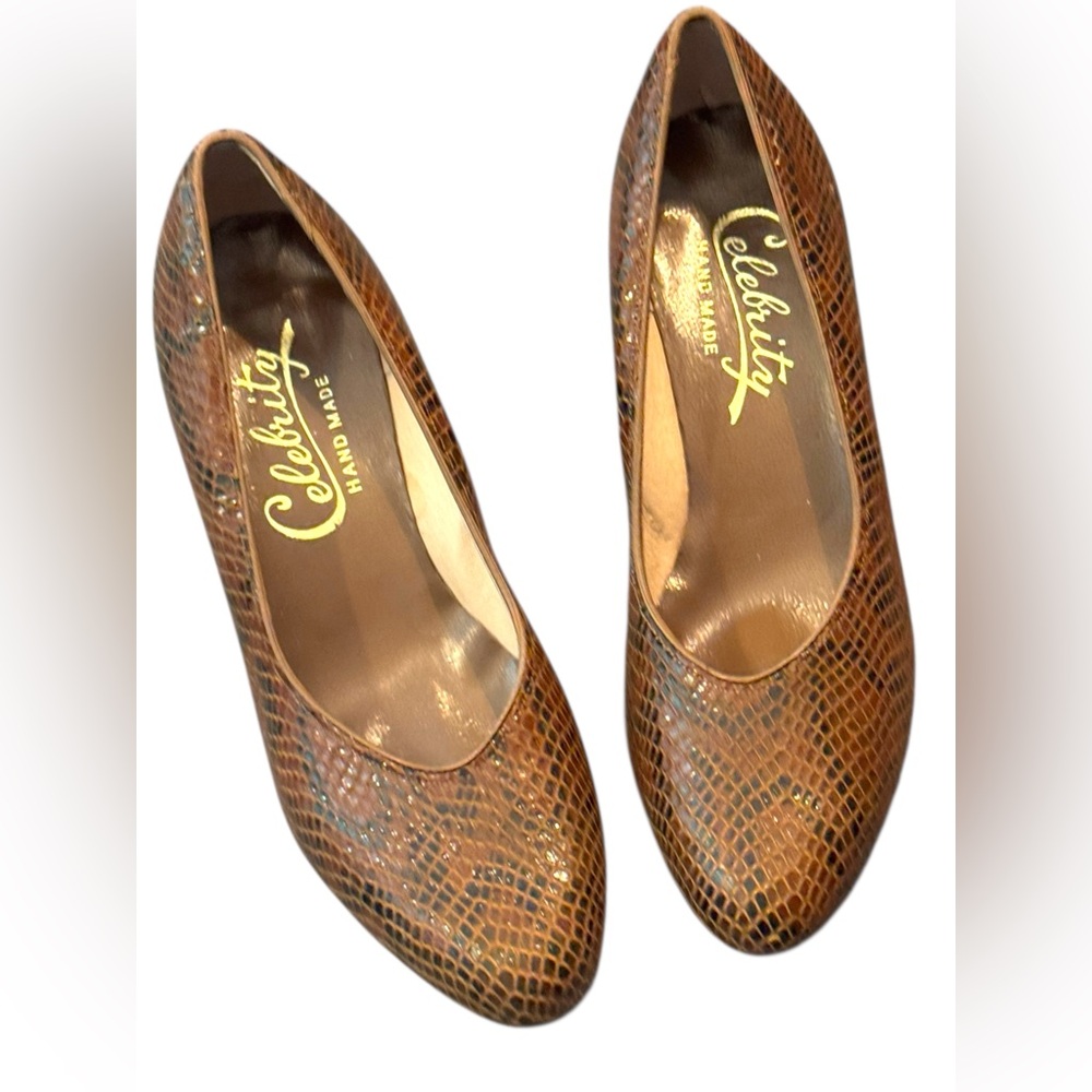 Handmade Vintage Brown Snakeskin Celebrity  Women Shoes